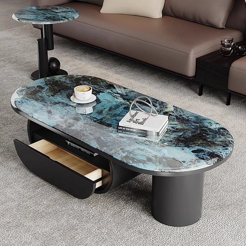 轻奢茶几客厅微晶石新款家用现代高级感简约小户型椭圆形组合桌子