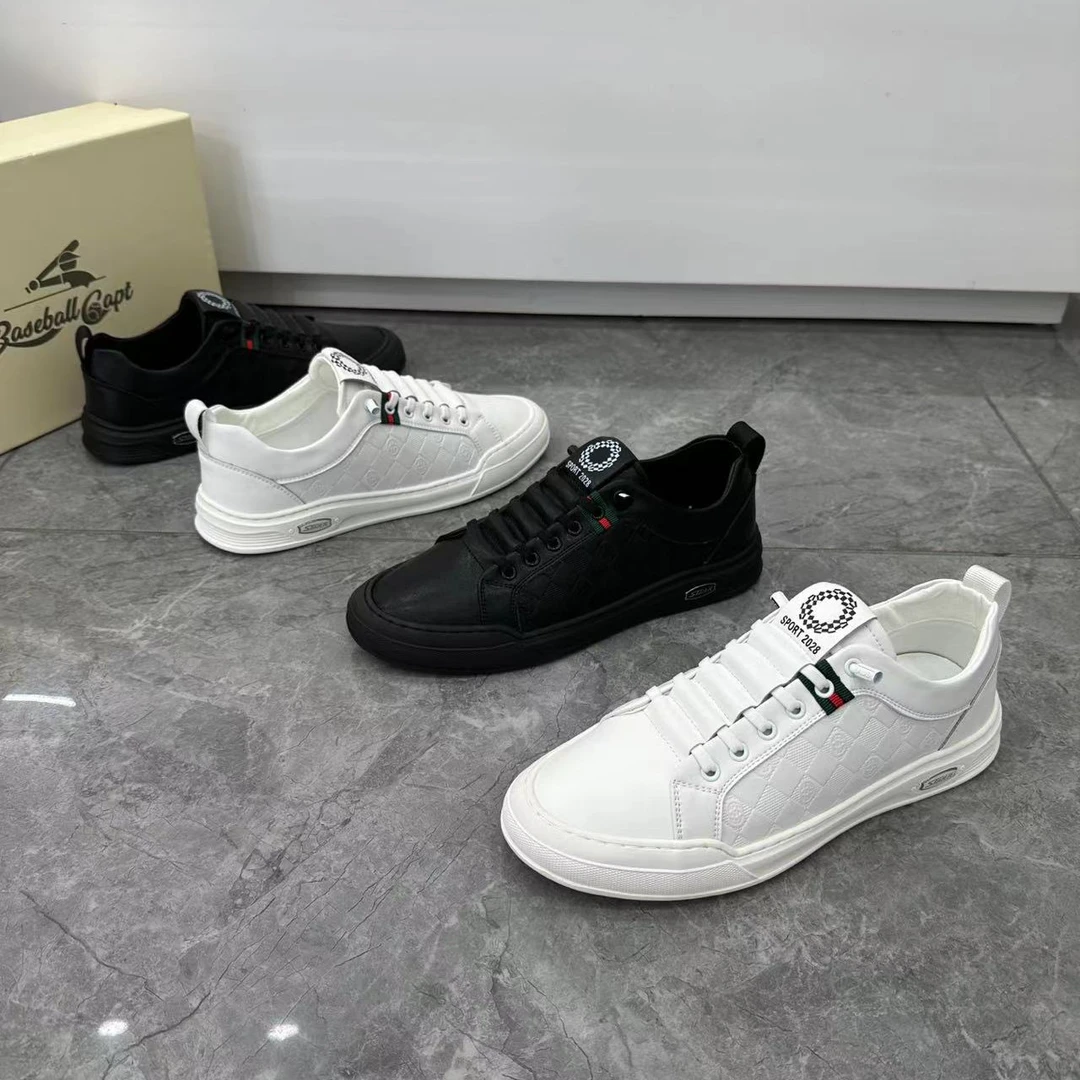 潮男2025春爆时尚纯色真皮低帮休闲板鞋圆头一脚蹬小白鞋透气耐磨