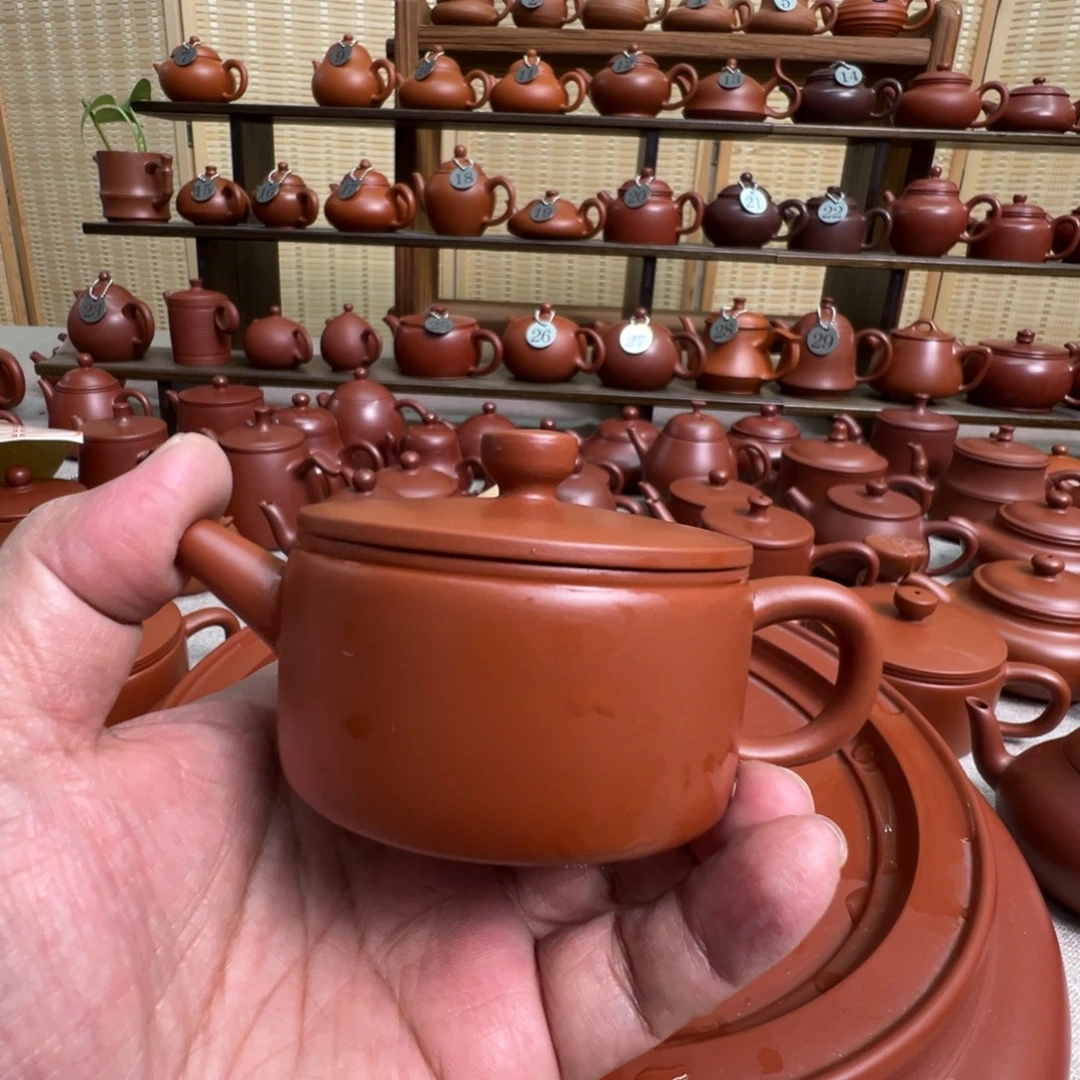 余***三茶壶紫砂潮州手拉朱泥壶，微瑕不退换