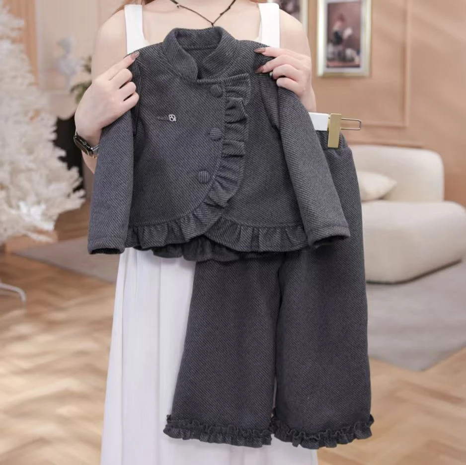 女童秋季洋气牛仔马甲微辣长裤套装DC40501