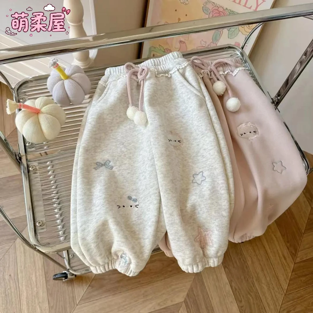 女童加绒卫裤秋冬季2025新款女宝宝保暖裤子儿童冬装加厚束脚长裤