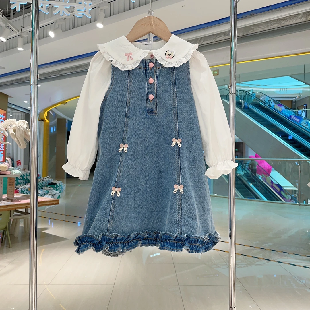 MOMOCO2025春季女童时尚潮流洋气百搭无袖牛仔背心裙77520785010