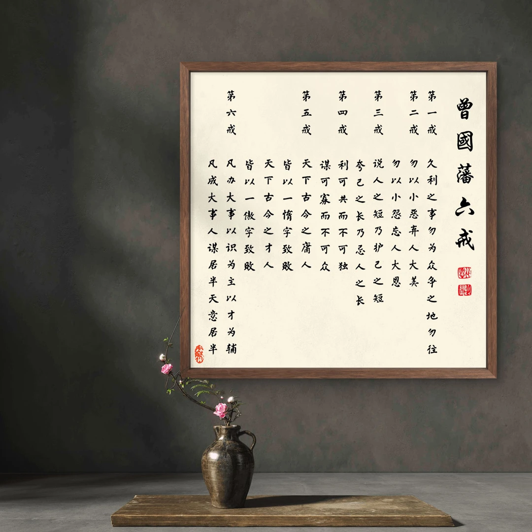 9915-50*50六戒中式装饰画木框玄关书房茶室客厅挂画