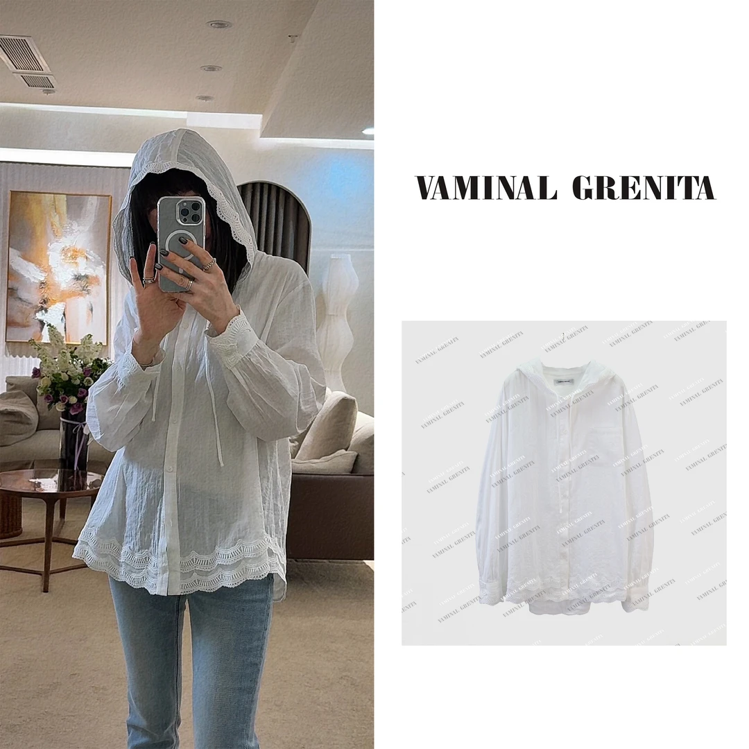VAMINAL GRENITA "优雅香槟" 拼接蕾丝肌理棉连帽衬衫外套 VG2639