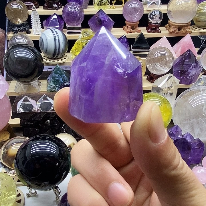 石材天然巴西紫水晶柱摆件