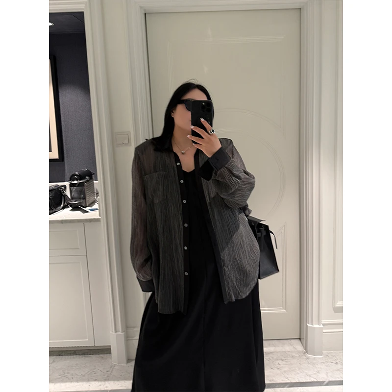 铅笔小鑫大码女装 肌理感 微透防晒 松弛感长袖衬衫显瘦