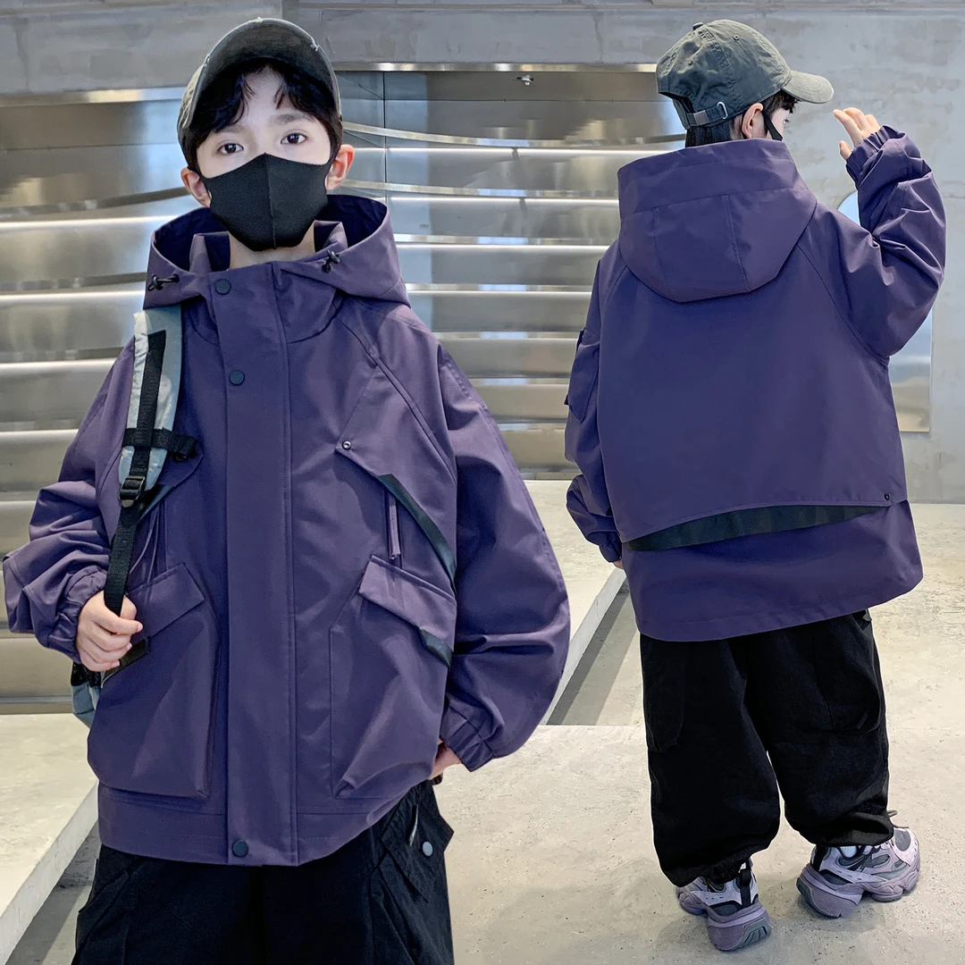 儿童装男童春秋冬款外套2025新款休闲风衣中大童男孩连帽秋装潮酷