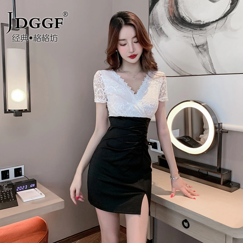 新款夜总店女装性感v领连衣裙蕾丝修身显瘦包臀裙夜场气质经典时