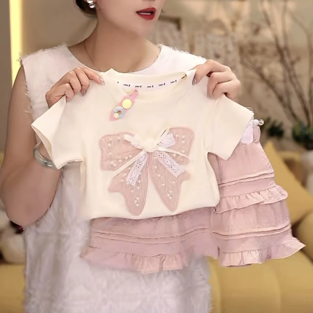 女童短袖套装夏季2025新款网红洋气儿童夏装女宝宝裙裤两件套衣服