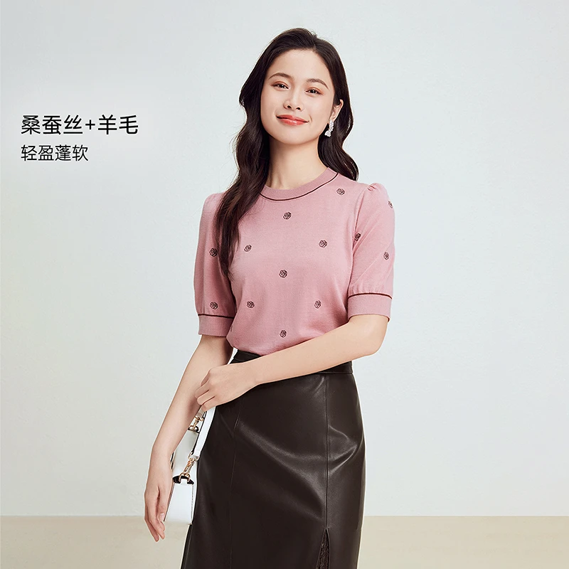 【悠闲韵律】珂莱蒂尔浪漫份真丝羊毛针织衫小衫KZ03523A4