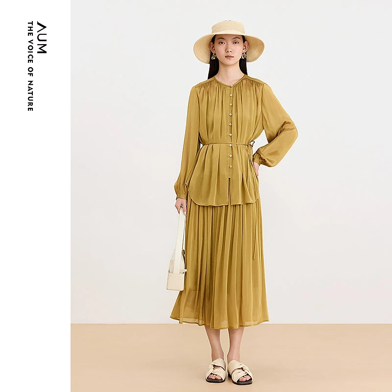 AUM新款贝壳衫流光风智性优雅气质通勤长袖衬衫M1EG23309