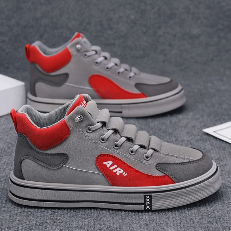 【设计师款】男鞋2025秋上新百搭皮面高帮潮鞋软底耐磨防滑增高板鞋