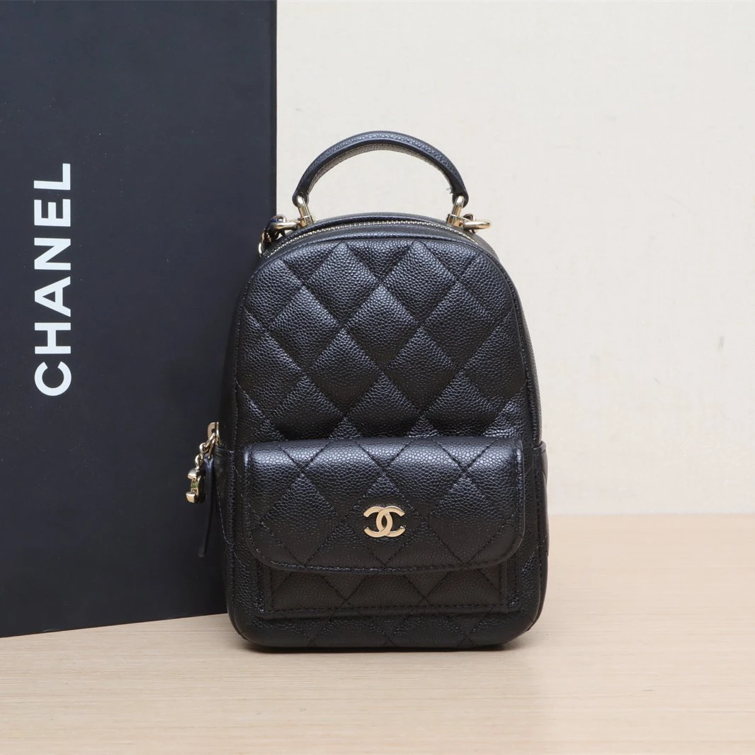 99新 Chanel/香奈儿 珊珊活动 24C 手提前口袋双肩包 荔枝皮革