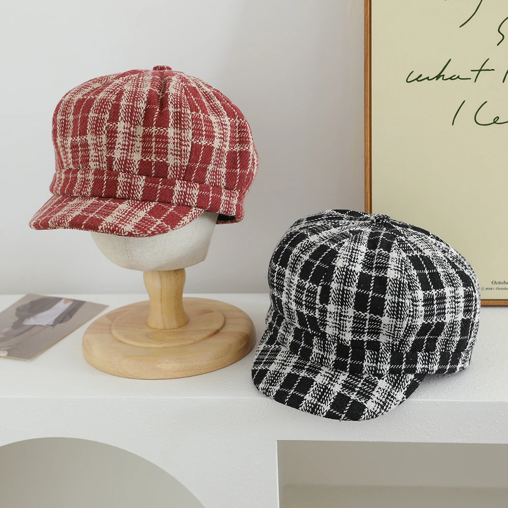 3-4-5岁6儿童男宝女宝小孩秋冬洋气红色八角帽子画家贝雷鸭舌帽潮