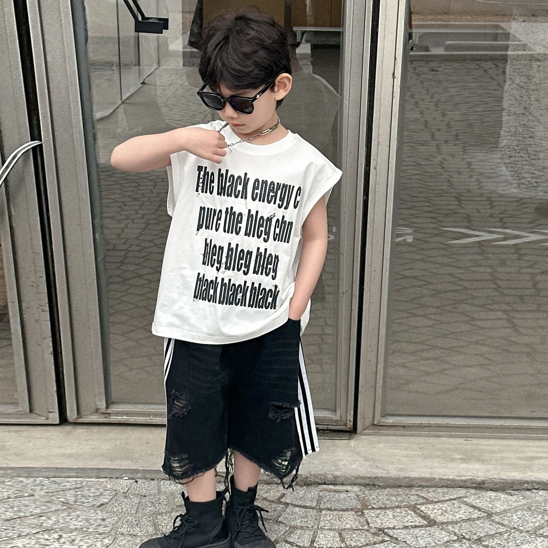 HY25168男童背心短袖2025夏新款儿童无袖上衣男孩薄款中小童装潮T