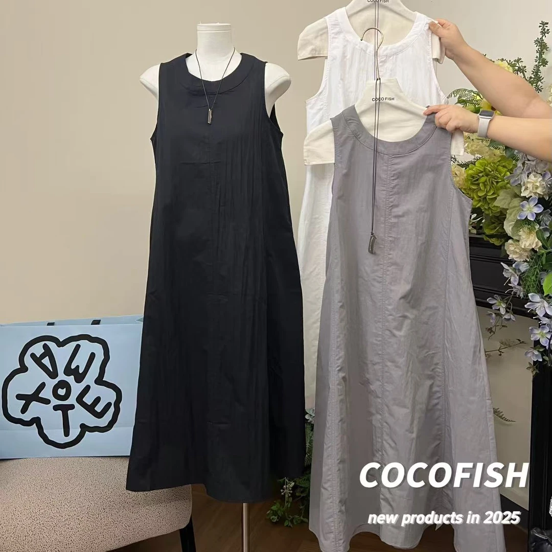 圆领韩系无袖宽松休闲连衣裙#8698