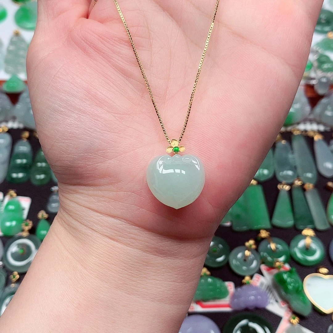 翡翠18K金镶嵌吊坠(不含链)天然翡翠A货