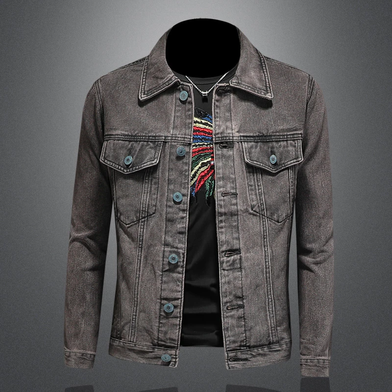 蒙鲁巴恩机车经典牛仔夹克男青年街头帅气外套潮牌翻领秋季新款帅