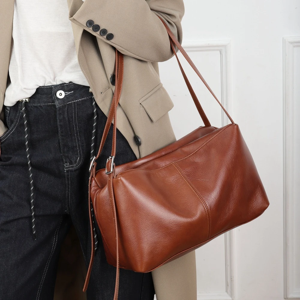 腋下包时尚真皮女包大容量托特包女头层自然摔牛皮休闲单肩包