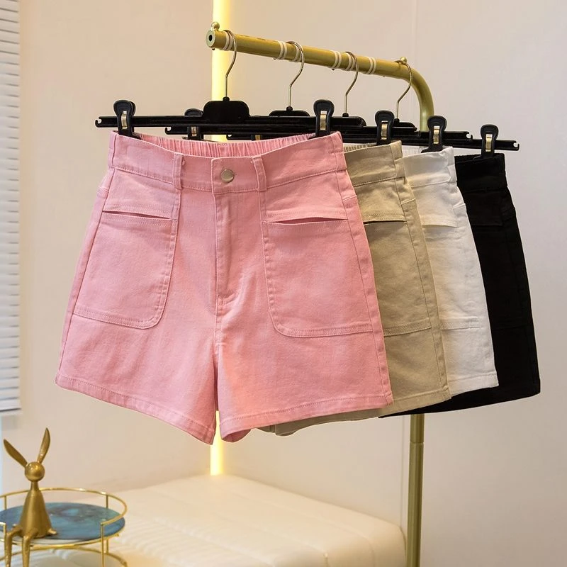 时尚弹力高腰牛仔短裤女2025夏季新款宽松显瘦休闲百搭阔腿热裤子