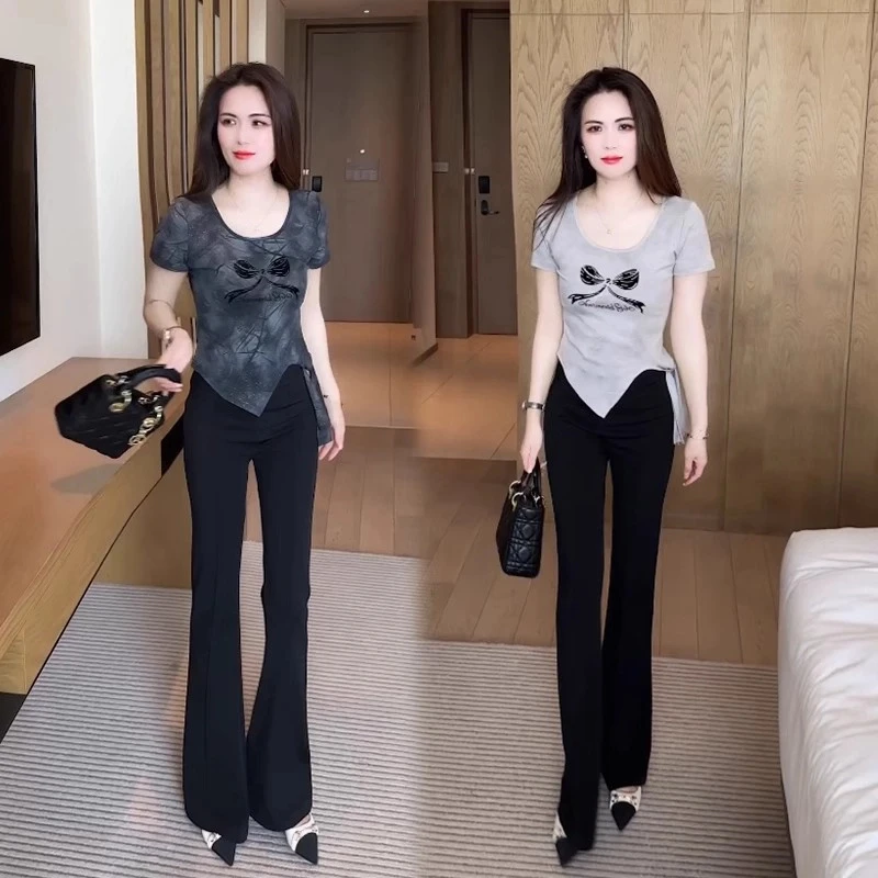 女装t恤2025年新款百搭时尚夏款减龄短袖上衣体恤显瘦套装