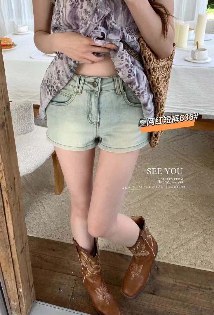 甜静静水洗蓝色牛仔短裤女夏季新款显瘦百搭小个子辣妹修身热裤