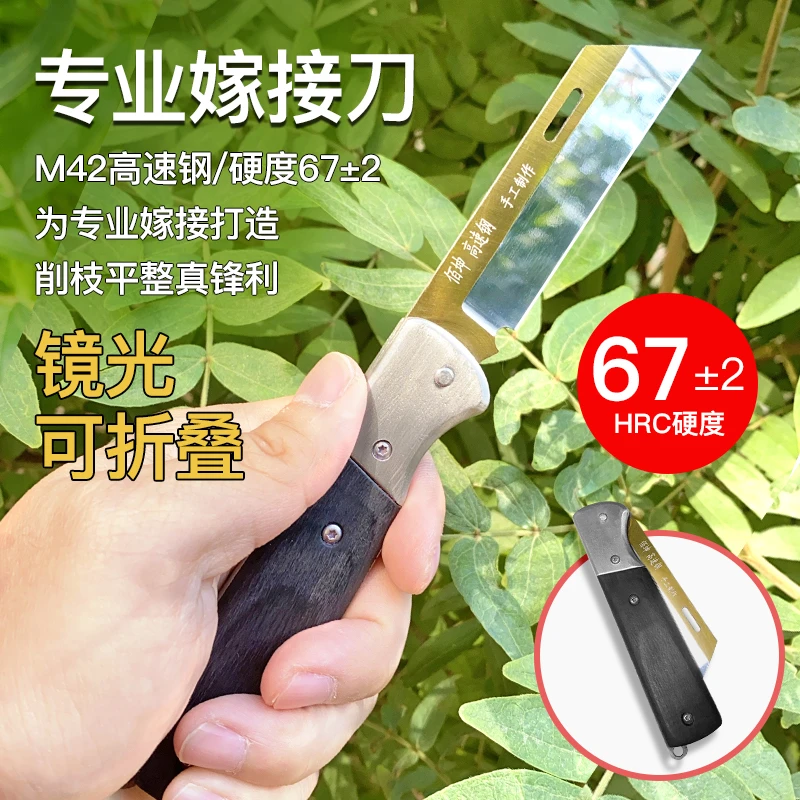 直播03号 高速钢镜面刀刃黑色实木手柄嫁接刀