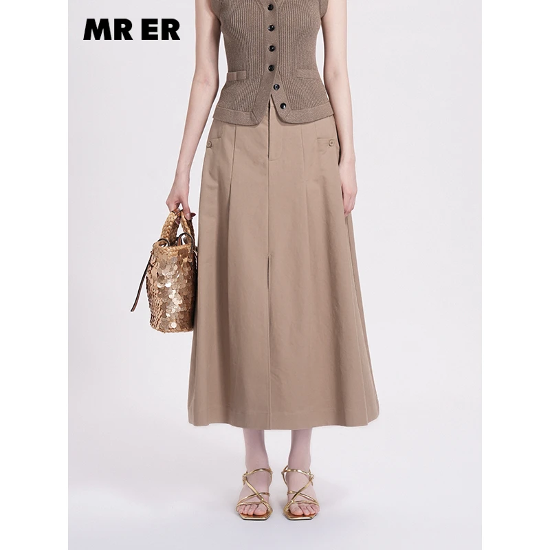 【尚雅专属】时尚高腰通勤百搭a摆开叉中长款半身裙R5A60222