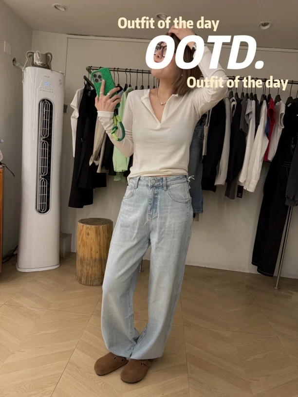 宽松水洗牛仔裤漫画腿设计直筒休闲百搭镰刀裤