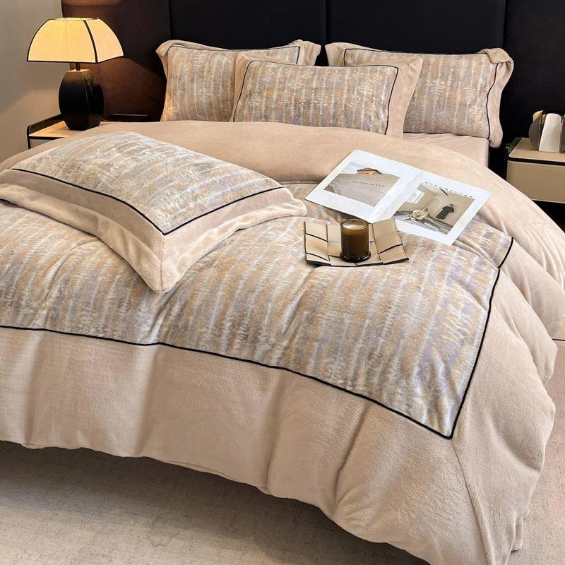 妙菡现代轻奢牛奶绒保暖四件套冬季双面绒加厚被套床单高级感床上