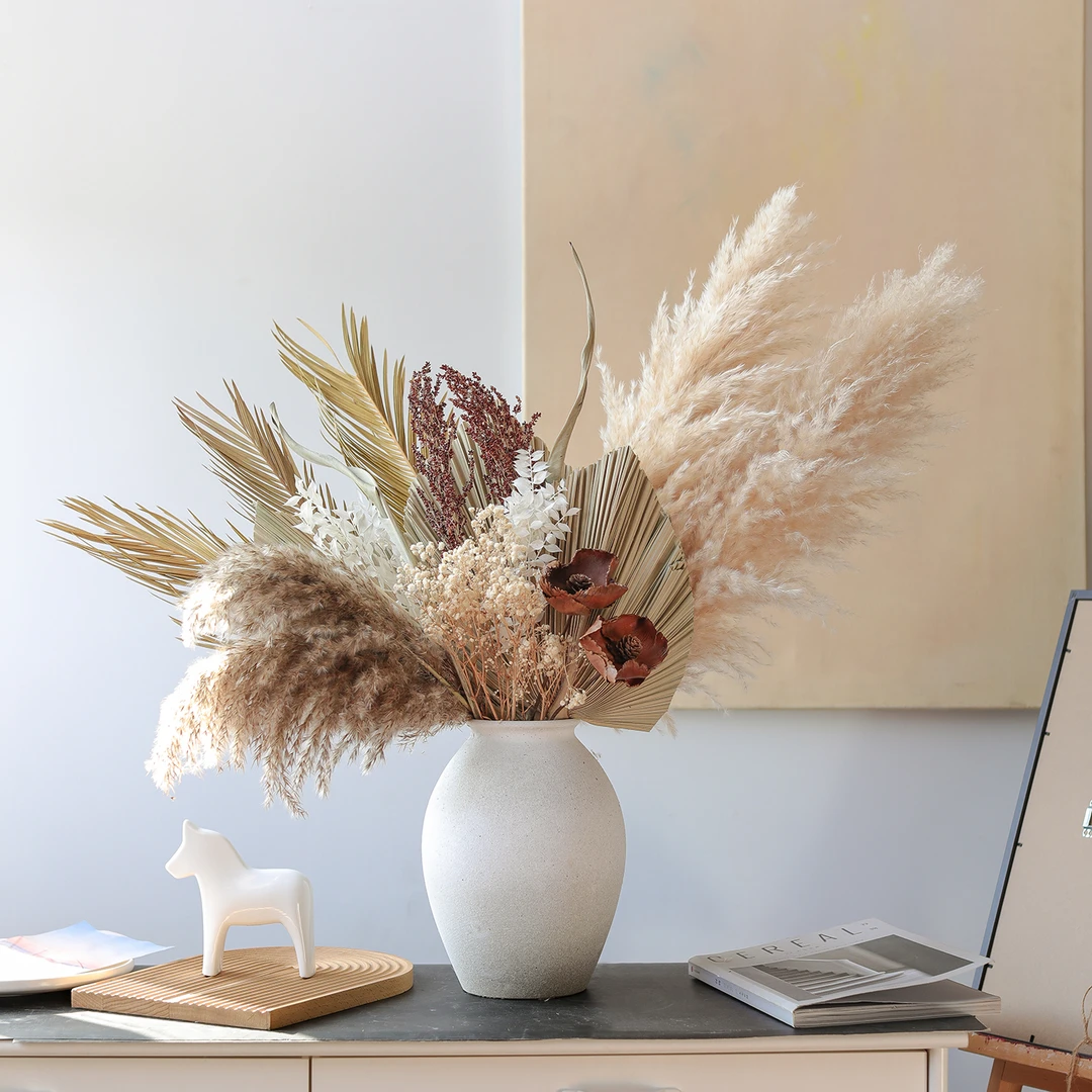 天然干花花束真花套装侘寂风蒲苇装饰摆件酒店样板房软装展厅橱窗