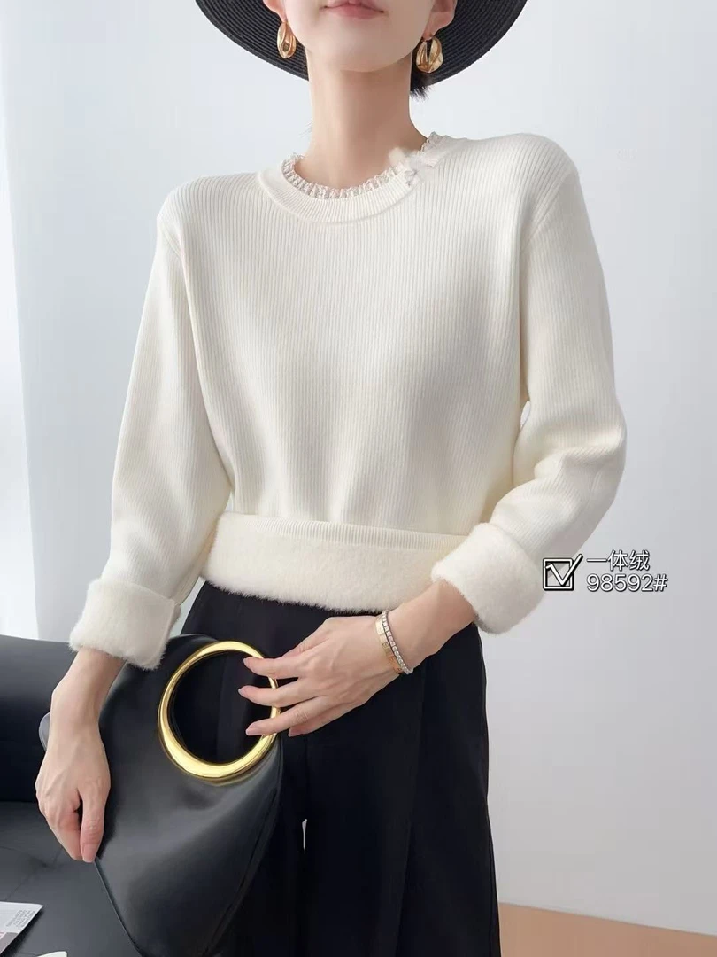 1026冬季加绒花边百搭针织衫（衣长60CM左右）