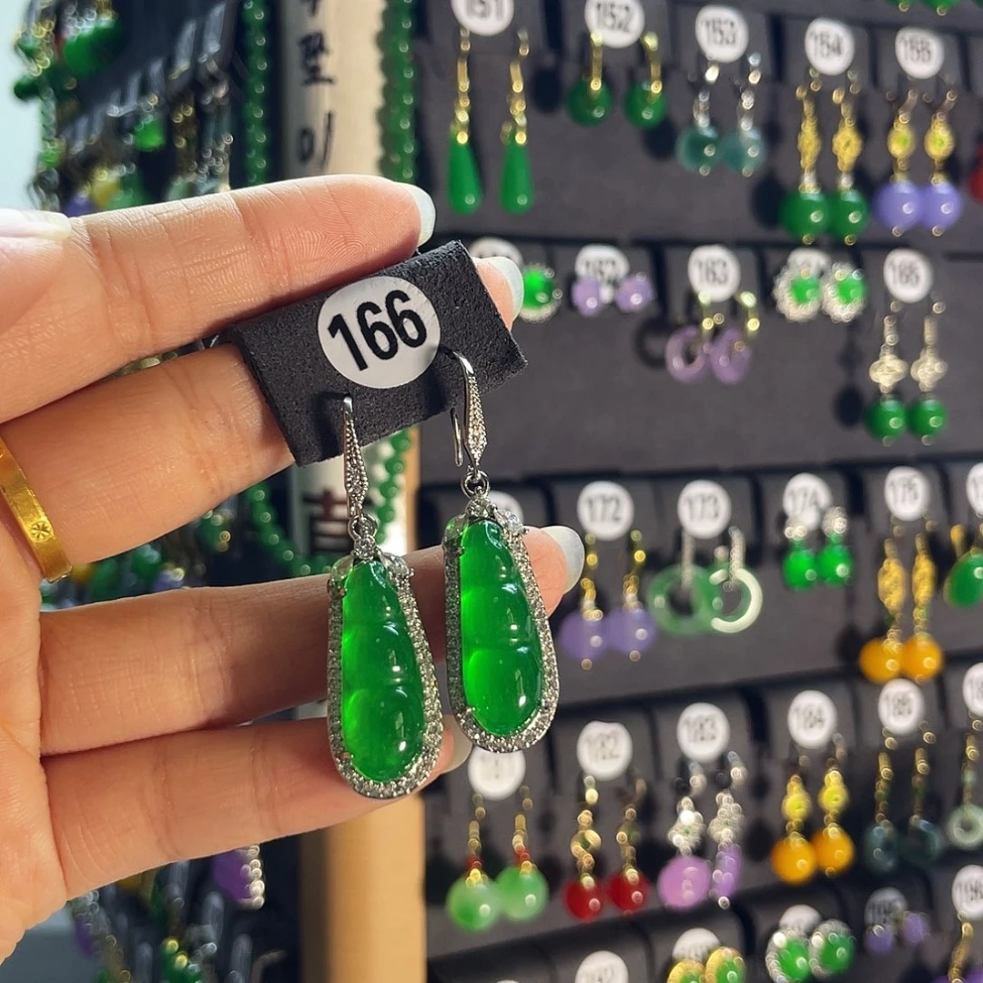 翡翠银S925镶嵌耳饰166
