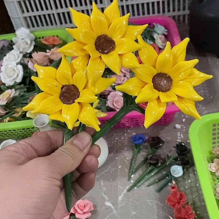 瓷片纯手工陶瓷花摆件瑕