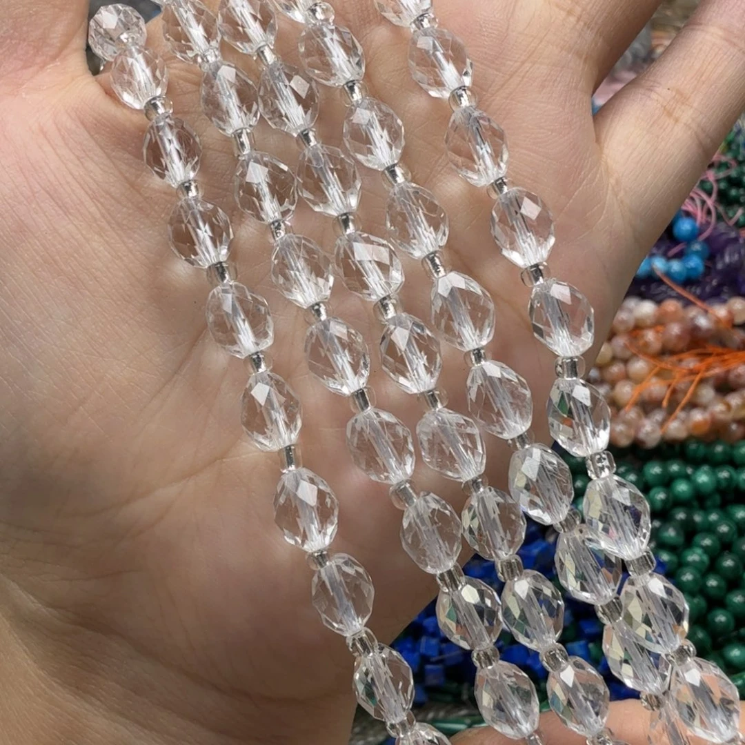 水晶珠宝半成品未镶嵌卡5×8净体白水米珠半条