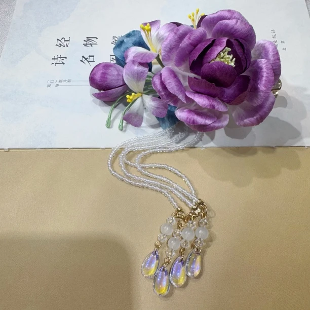 魏紫牡丹发夹 非遗绒花工艺 日常国风百搭礼品