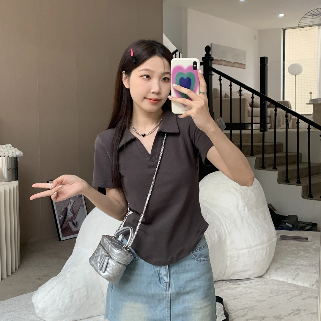 哺乳上衣夏季正肩poloV领短袖t恤辣妈款外出大码显瘦喂奶期月子服