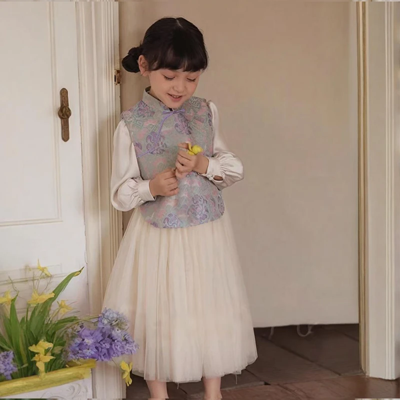 2025年秋季女童新款儿童新中式上衣裙子套装洋气大方