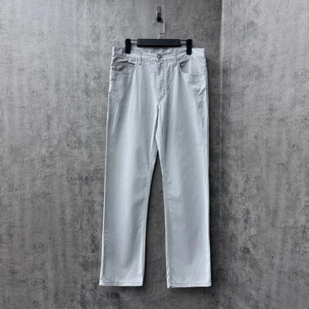 99新 Loro Piana/诺悠翩雅 背后刻字Logo斜纹银灰休闲裤/WK427/34