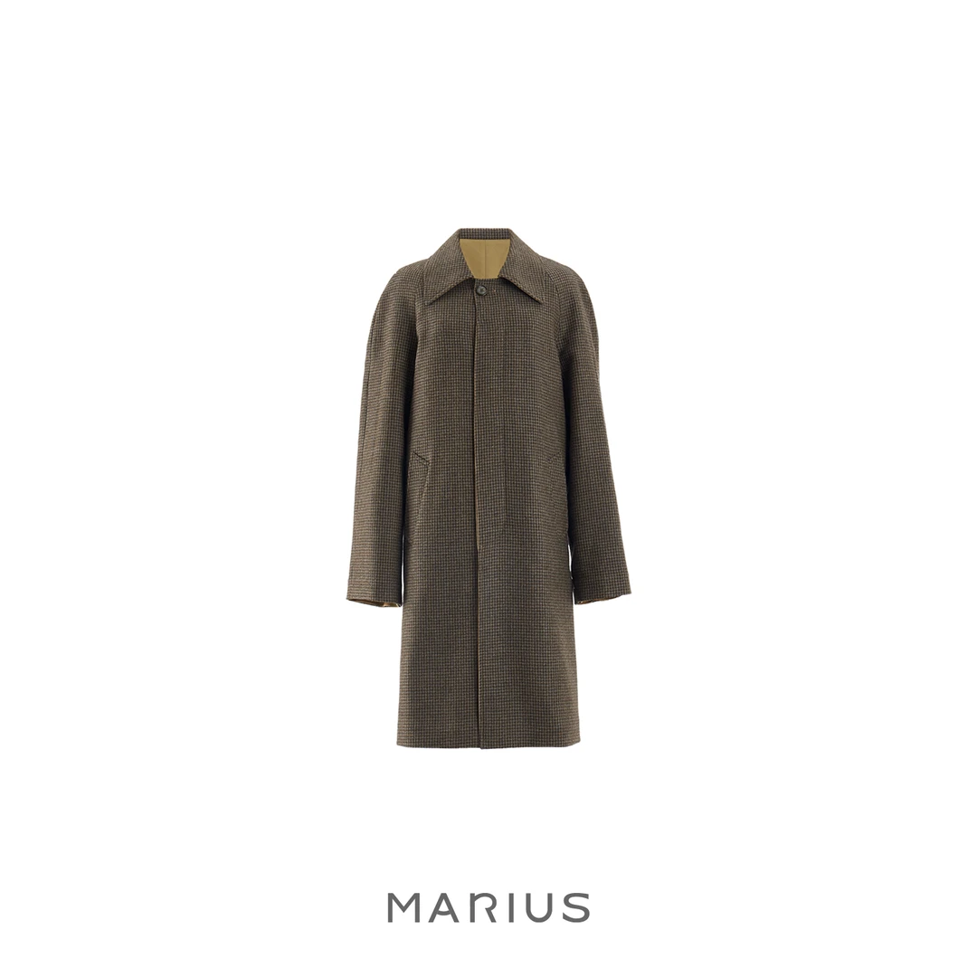 MARIUS“吉拉大衣”复古摩登鼎级千鸟格羊毛呢两面穿翻领长风衣