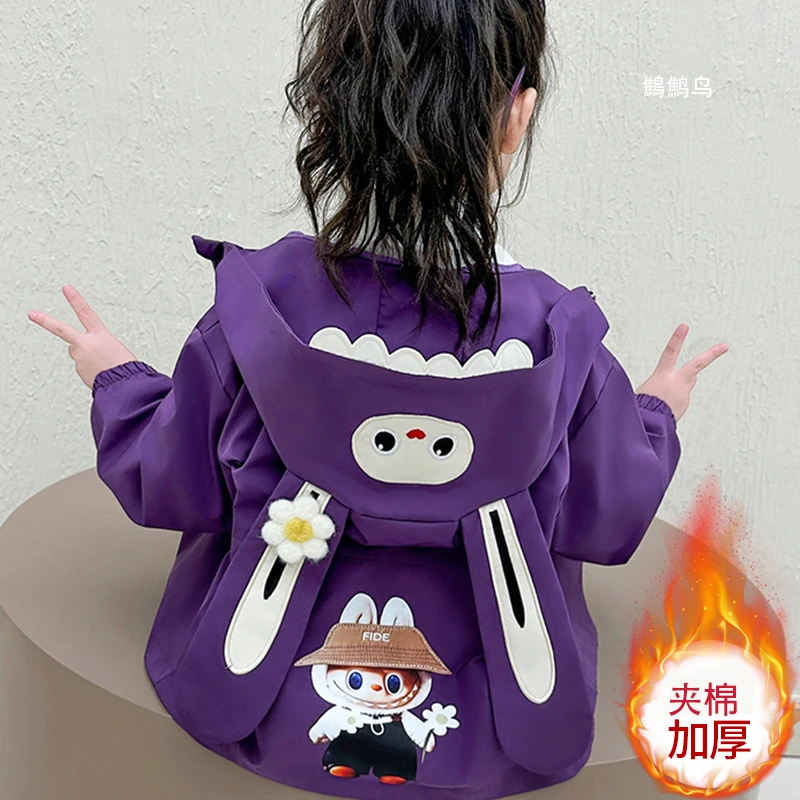 女童秋冬新款外套夹棉加厚轻薄棉衣防水小女孩春秋夹克外穿罩衣