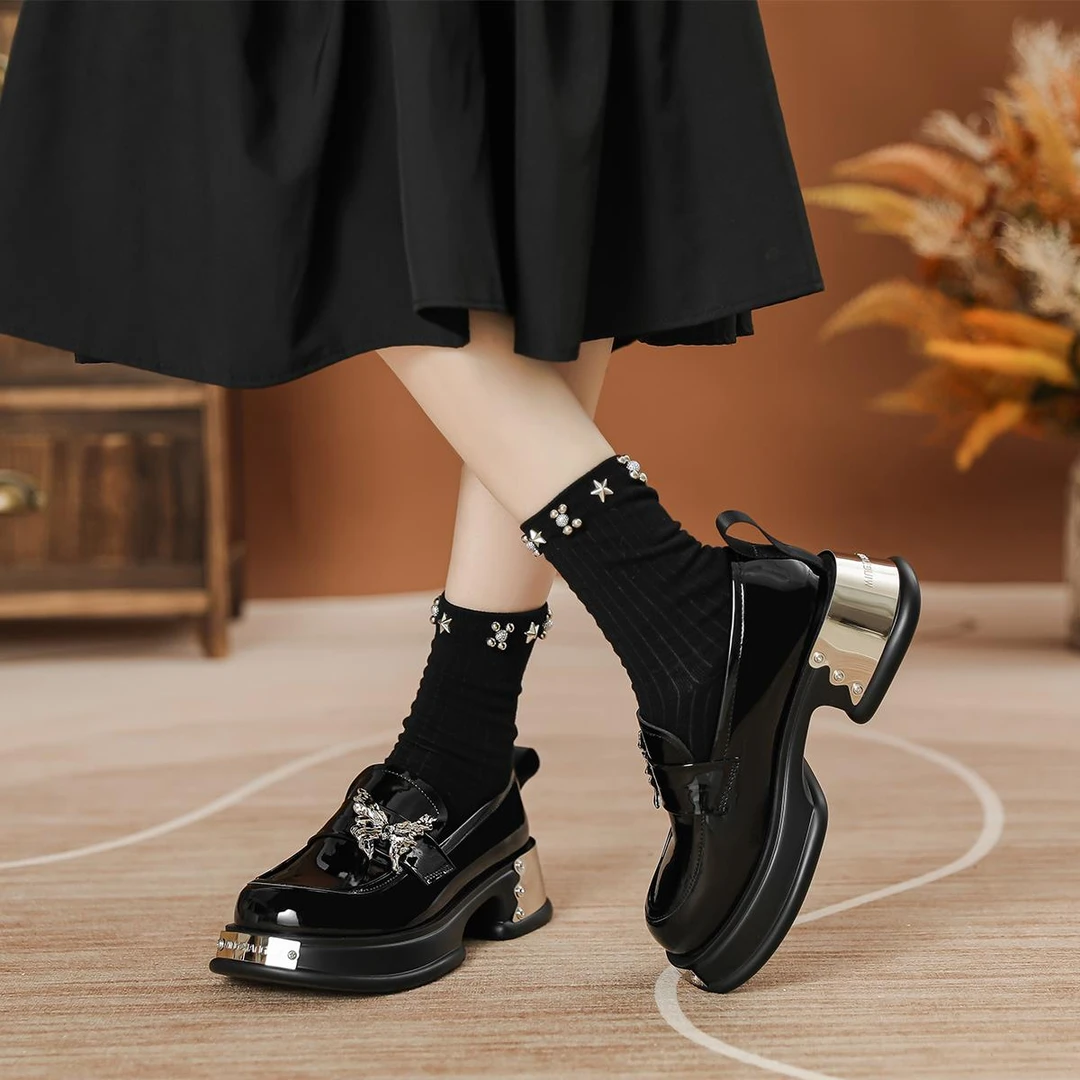 【澳门专柜正品】法式新款金属扣真皮乐福鞋女2025春季英伦风蝴蝶小