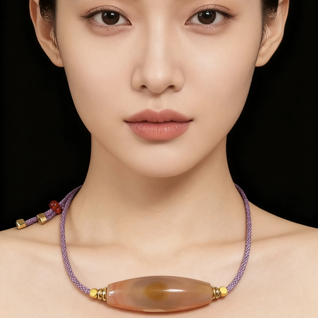 天然粉色玛瑙正面黄金瞳眼背面满沙形成的虎牙