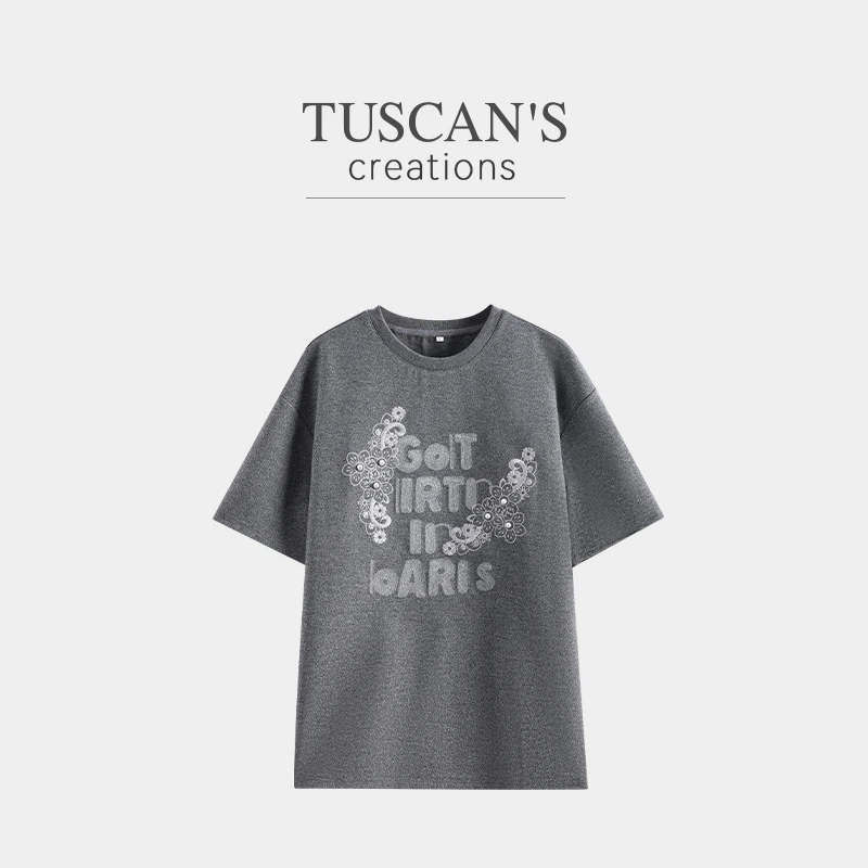 TUSCAN'S CREATIONS新款休闲百搭夏季圆领宽松刺绣T恤双鱼女装