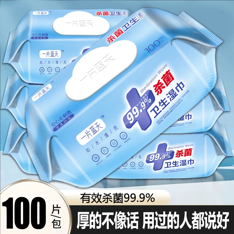 一片蓝天100抽家用大包卫生杀菌湿巾温和清洁杀菌加大加厚湿巾纸