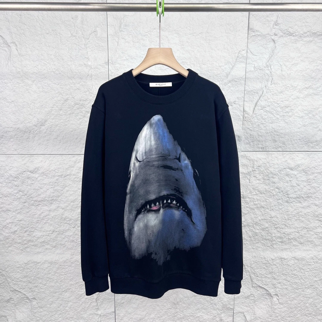 99新 Givenchy/纪梵希 M码/黑色经典鲨鱼印花长袖卫衣/15592004
