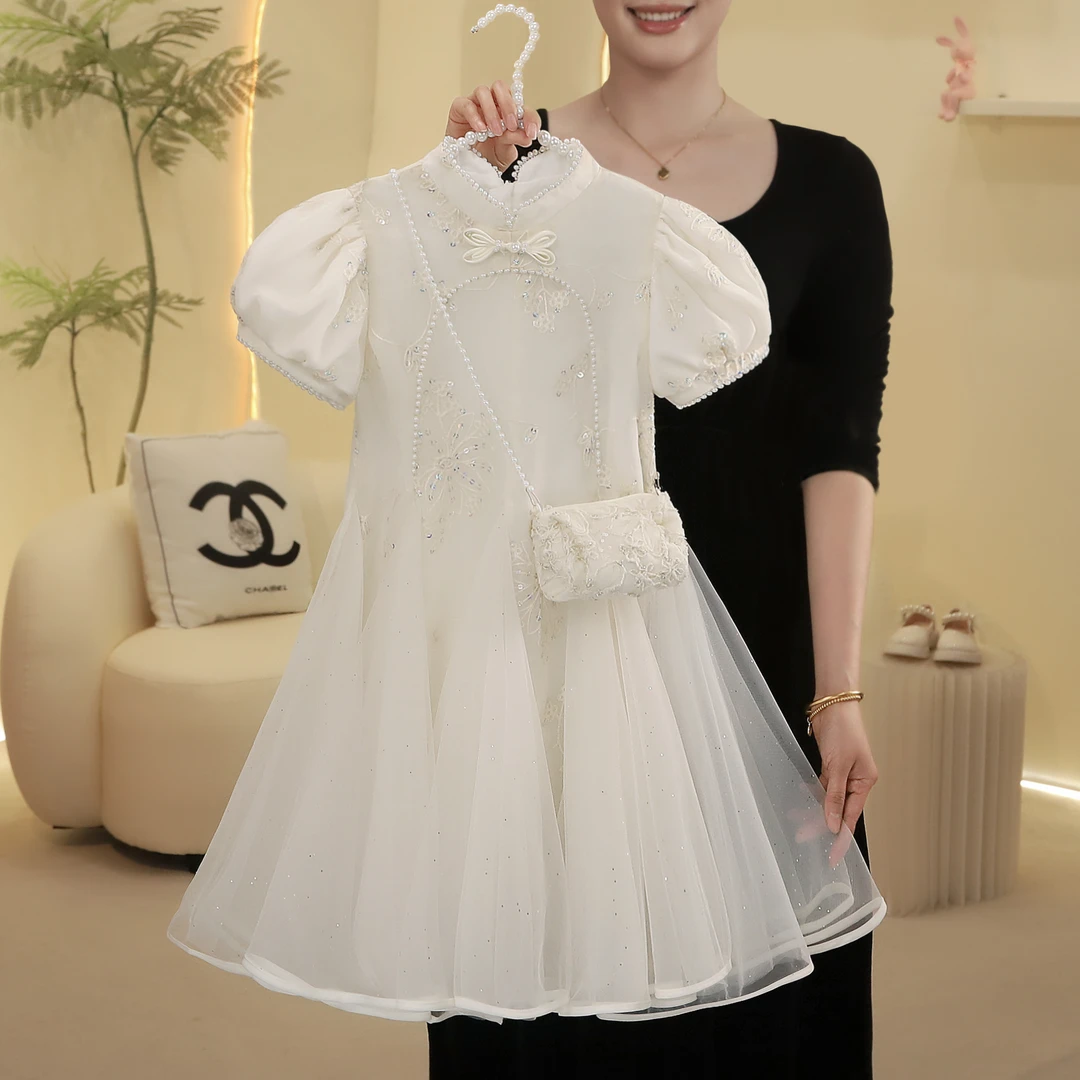 女童短袖连衣裙2025夏新款甜美网纱公主裙亮片气质裙52300001398