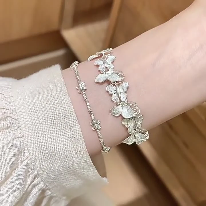合金手链 双生蝶手工拉丝复古精致灵动ins小众蝴蝶手链送女友礼物