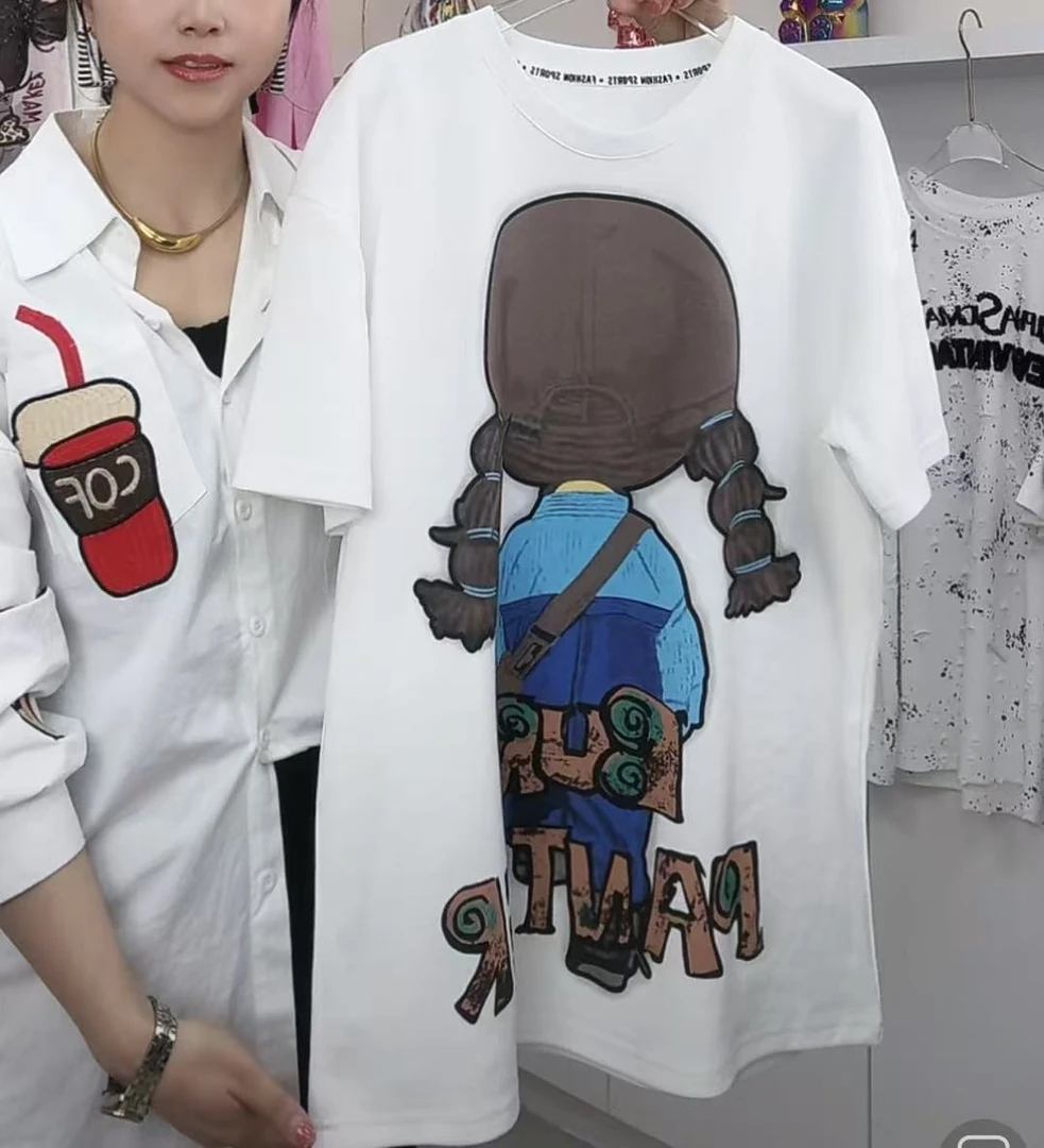 2025春季新款背影女孩短袖可爱图案上衣短袖038