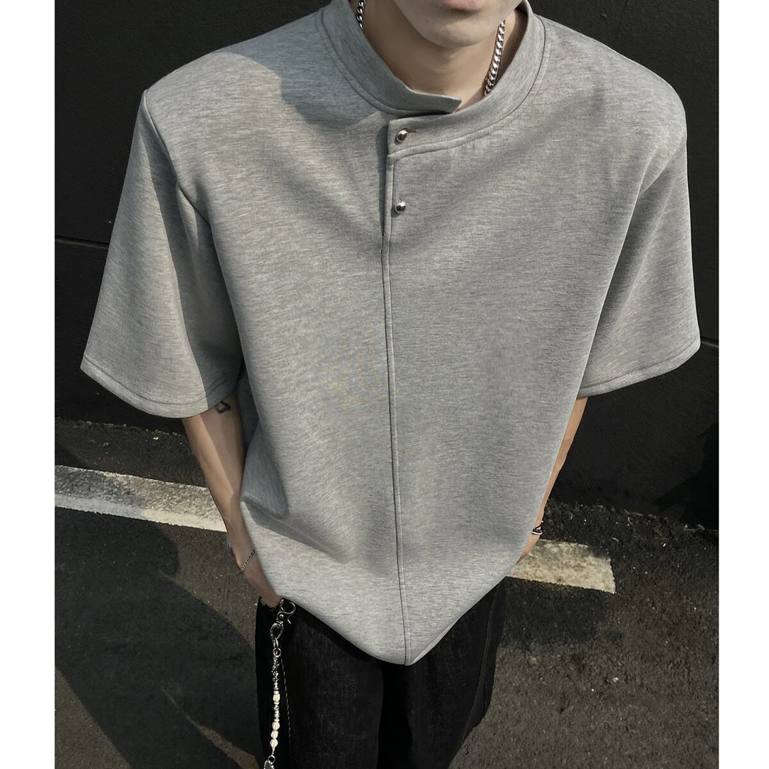 金属钉扣t恤设计男士短袖T恤夏季新款潮流青少年痞帅宽松百搭上衣